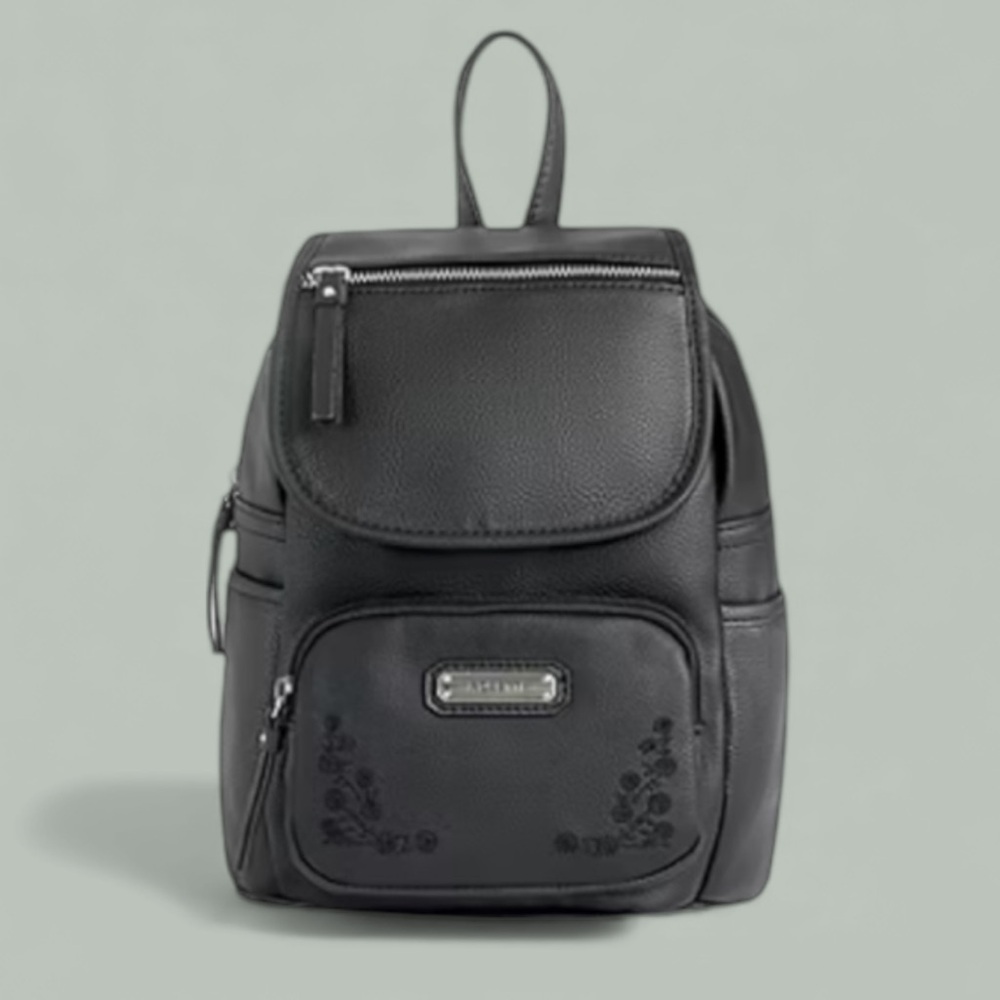 Rossetti Pebbled Gray Leather Compact Backpack w/Floral Designs Lots of Pockets